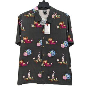 Invader Zim Button Up Shirt Men Size L Icons Allover Cartoon Quirky Sci Fi Woven